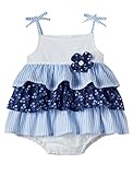 Little Lassベビー女の子1 Piece Eyelet andストライプフリル付きロンパース カラー: ブルー