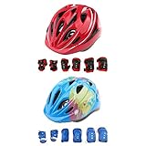 Lovoski 2セット キッズサイズ　スケートボード　ローラースケート　耐衝撃性　ヘルメット　膝/肘パッド　リストガード　