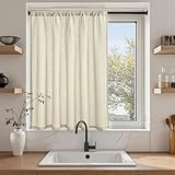 Topfinel カフェカーテン レース リネン風 小窓用 45cm丈 亜麻色 1枚 レースカーテン 透けない 外から見えにくい 目隠し 半遮光 断熱 UVカット 通気 洗える キッチン リビング トイレ 玄関