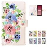 Galaxy A53 5G 専用 SC-53C SCG15 ケース カバー 手帳型 SC-53Cケース SC-53Cカバー SCG15ケース SCG15カバー ギャラクシー GalaxyA53 ハンドあり パンジー 刺繍 アイボリー