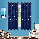 Ponyダンスレーザーカット星Grommet Top断熱遮光カーテン 52" x 63" ブルー APDUSBLKGMST2-5263NAVY