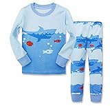 Gold treasure綿100%子供パジャマ長袖 キッズ 漫画のサメ寝間着2-7歳 (130cm(7歳))