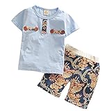 【SEBLES】ベビー 赤ちゃん 男の子 女の子 ユニセックス 半袖 ラウンドネック 夏 サマー サーフ Tシャツ パンツ ボトムス セット コットン 綿(ブルー,80cm)