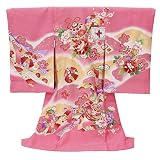 きもの京香 お宮参り 着物 女の子 赤ちゃん 産着 初着 祝い着 ピンク 羽二重風の生地 手毬 のしめ 束ね熨斗 牡丹