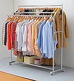 パイプハンガー 衣類収納 キャスター付き クローゼットハンガー ダブルタイプ 幅155cm