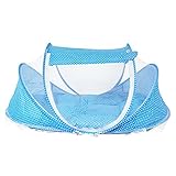 蚊帳　赤ちゃん用　綿製　折り畳み式　揺りかご型　浅い青色　