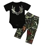 ITFabs 2pcs赤ちゃん男の子女の子パンツセットブラック半袖ロンパース迷彩パンツ服装服セット US サイズ: 0-3 months カラー: グリーン