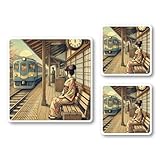 昭和レトロステッカー 小さな風景デザイン ノスタルジックなイラスト 車・タブレット・ノートパソコンに最適な耐水性ステッカー 日本の懐かしい情景を再現 昔懐かしい木造駅の風景