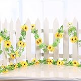 meiliy 2パック7.5 Ftフェイクひまわり花蔓Gerbera Daisy花植物人工花ホームホテルオフィスウェディングパーティーガーデンクラフトアートデコレーション