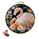 artcici 刺繍キット 草原の動物と植物 中級者 大人用 フルレンジ中級刺繍キット クロスステッチ 針仕事用品 (ピンクフラミンゴ)