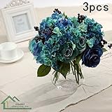 Coobl ®人工シルクフラワーヨーロピアンスタイルバラ花ウェディングブーケ花嫁Holding Garlands Vine Plant花嫁ホームインテリアDIYロゼット( 3pcs )