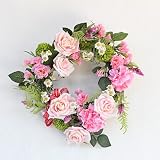 山久 ピンクのカーネーションやバラのリース 0809-6264 【CT触媒加工】【シルクフラワー】【造花】