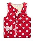 PANCY 子供服 秋冬 防寒ベスト 袖なしジャケット 裏起毛 水玉柄 リボン付き 女の子 多色(140cm,レッド)