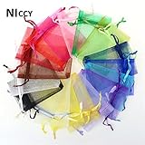 Generic White : 50pcs/lot Solid Jewelry Bags Drawstring Organza Wedding Gift Bag Candy Pouch Sundrie
