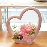 [florence du]プリザーブドフラワー ハート型デザイン陶器 4輪バラ アレンジメント ピンク クリアケース付