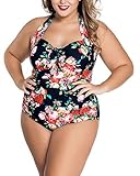 Lalagen レディース ホルタープリーツ プラスサイズ痩身水着モノキニ 1着