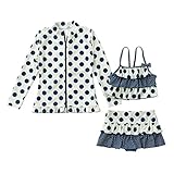 (ニッセン) nissen キッズ 女児 女の子 水着 3点セット ( ラッシュガード + キャミソール + パンツ付スカート ) 紺系(紺ドット) 身長 120cm