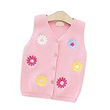 子供服 ニットベスト ノースリーブ ニット ベスト セーター カーディガン Vネック キッズ 子供 女の子 女児 花刺繍 90-130cm ピンク