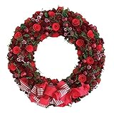 彩か SAIKA リース L 赤 レッド インテリア用 玄関飾り ラブリー CXO-187Lr Ribbon Wreath -Green grass w/Apple berry L Red