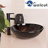 WALCUT Bathroom Modern Round Artistic Glass Vessel Sink [並行輸入品]