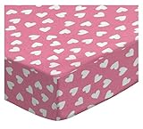 SheetWorld Fitted Pack N Play (Graco Square Playard) Sheet - Primary Hearts White On Pink Woven - Ma