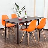 【イームズダイニング5点セット 体に馴染むイームズチェア(木脚 DSW) 4人用】 お洒落なデザイナーズ食卓セット(チャールズ・レイ・イームズ) 落ち着いたテーブル130×80cm (オレンジ色)