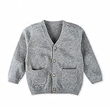 ベビー服 カーディガン　ニットセーター　コート 子供服 新生児　春　秋 100％コツトン　長袖　女の子　男の子　赤ちゃん 無地　木のボタン　グレー12M