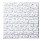3D立体壁紙 DIYレンガ調壁紙シール 70x77CM ウォールステッカー 軽量レンガシール 壁紙シール 自己粘着 防水 多色選択 (70*77cm（10枚入れ）, パールホワイト)