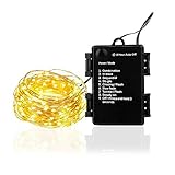 YMing　ledワイヤーライト　銅線　単三電池　防水　6m 60粒LEDs　ストリングライト　8種類点灯のパターン　自動点灯機能　クリスマス/パーティー/イベント用電飾 (ウォームホワイト)