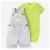 カーターズ　オーバーオール＆ロンパース　2点セット　セットアップ　半袖　ボディスーツ　上下セット　男の子　ボーイズ　パンツ　carter's (18Ｍ（1歳半）, くるま大好き) [並行輸入品]