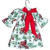 ZooArts 子供服 クリスマス サンタ衣装 女の子 ワンピース 雪景色柄 プリント 綺麗 蝶結び リボン 長袖 ドレス キッズ 春秋 おしゃれ スイート (80（12-18ヶ月）)