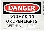 NMC D589PB OSHA Sign Legend DANGER - NO SMOKING OR OPEN LIGHTS WITHIN _ FEET 14 Length x 10 Height P