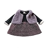 ベビー服 女の子ワンピース 子供服 Pojour 冬秋 防寒 厚いカットソードレス ドットワンピース 可愛い小さなベスト付き 裏毛 長袖 オシャレ 綿 通園 発表会 旅行 記念日 プレゼント グレー