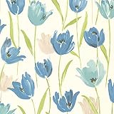 Brewster 347 – 20115 Finch Blue Hand Paintedチューリップ壁紙、 347-20115 1