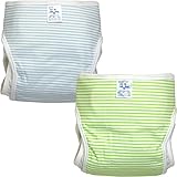ベビー用おむつカバー ボーダー柄 日本製 (サックス＆グリーン,90cm)