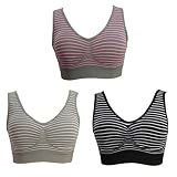 授乳ブラ マタニティブラ ノンワイヤーブラ 授乳ブラジャー ストラップオープン 3枚セット ボーダー×ピンクミックス S-M