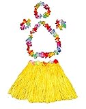 Girl's elastic Hawaiian hula dancer grass skirt with flower costume set-yellow [並行輸入品]