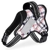 【ドッグトレーナー推薦】OGURIYA犬 ハーネス 喉に優しい 小型犬 中型犬 大型犬 着脱簡単 超可愛い色 ネームプレート 夜間反射 サイズ調整可能 犬体工学に基づいた 7色選択(カーキチェック柄,M)