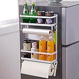 ddLUCK 冷蔵庫 マグネット スパイスラック 冷蔵庫ラック 調味料 収納 キッチンペーパーホルダー マグネット 調味料ラック キッチン ラック マグネット 棚 調味料入れ (40*30*10cm 白)