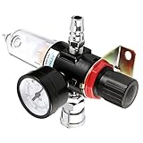 elfishjp エアーレギュレーター 圧縮調節と水分除去に 圧力計 レギュレーター付きエアーフィルター 1/4オスメスカプラー各１個付 水抜き オイル混合