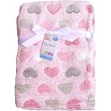 Super Soft & Fluffy Large Patterned Baby Blanket (Pink Hearts) by TeddyT's