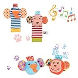 4pcs Baby Rattle手首ラトルと足設定Finder Sock Set Developmentalソフト動物おもちゃMonkey and Elephant