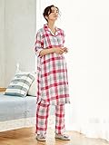 Angeliebe エンジェリーベ マタニティ パジャマ 授乳口付き 先染 ダブルガーゼ 七分袖 チェック ナイティ 妊婦服 産前 産後 前開き M～L レッド 21973 21973100
