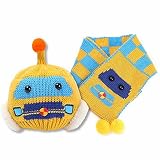 Youth Dream(ユースドリーム）かわいい車イメージ　キッズ　ニット帽＋マフラー 2点セットベビー 赤ちゃん用 防寒　秋 冬(イエロー)
