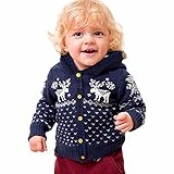 可愛い ニットジャケット ベビー ニットセーター クリスマス 暖かい キッズ ニット ジャンパー 裏ボア フード付き 出産祝い 秋冬 男女兼用 (ネイビー, L)