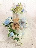おむつケーキ　男の子　双子ちゃん用　おむつケーキ　2段　キャンドルリング　豪華　センスが良い 出産祝い　結婚祝 　双子人気ナンバーワン (パンパースＭ, ブルー)