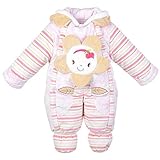 エルフ ベビー(Fairy Baby)ベビーカバーオール冬 ロンパース 足つき 防寒着フード付き 可愛い向日葵(ピンク、サイズ：73)