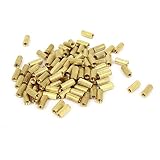 uxcell 真鍮スタッドスペーサー　スペーサー メス ネジ 柱真鍮スタンド オフス ゴールドトーンM2x7mm100個
