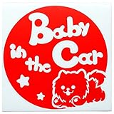 レッド（赤） 犬 ポメラニアン 男の子 リボン Baby in the car ベビー イン ザ カー ベビーインカー ステッカー 窓ガラス用シールタイプ...