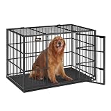 FEANDREA 犬 ケージ 大型犬用 ダブルドア付き トレー付き ペットサークル 大型 組立簡単 室内外兼用 ペットケージ 幅122x奥行75 x高さ80cm 犬 ゲージ PPD006B01